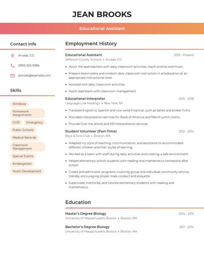 Educational Assistant Resume