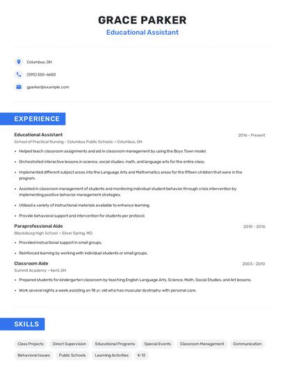Educational Assistant Resume