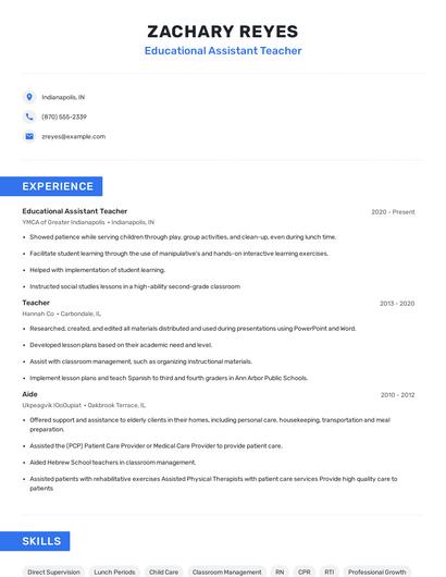 Educational Assistant Teacher Resume