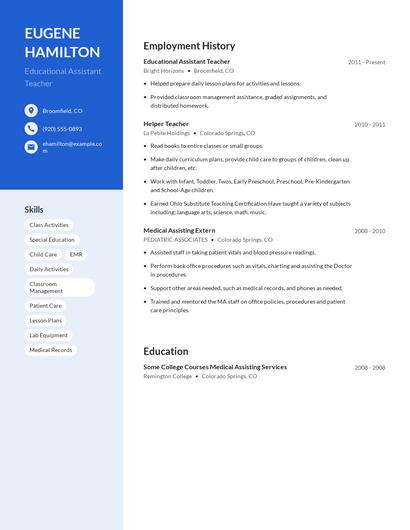 Educational Assistant Teacher Resume
