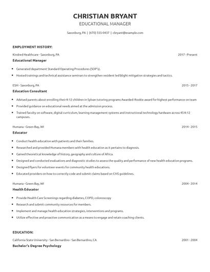 Educational Manager Resume