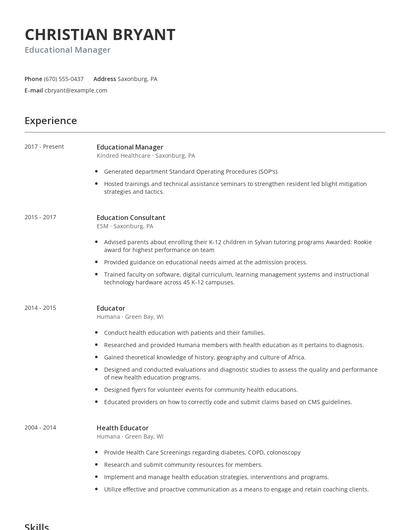 Educational Manager Resume