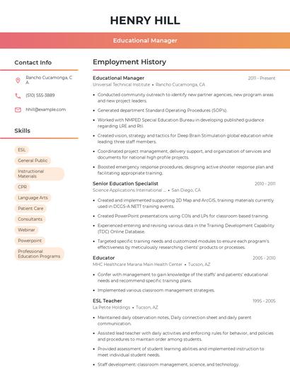 Educational Manager Resume