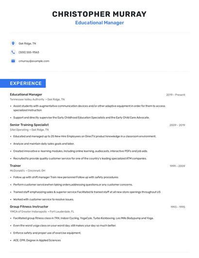 Educational Manager Resume