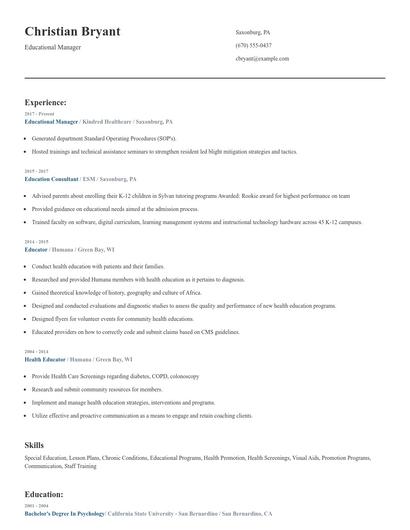 Educational Manager Resume
