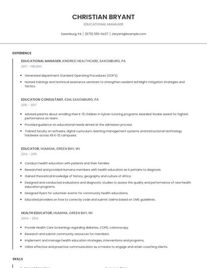 Educational Manager Resume