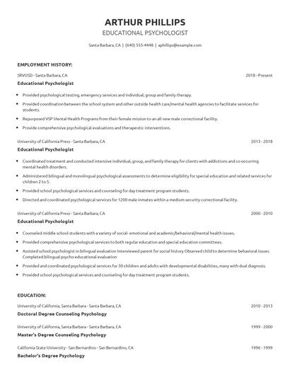 Educational Psychologist Resume