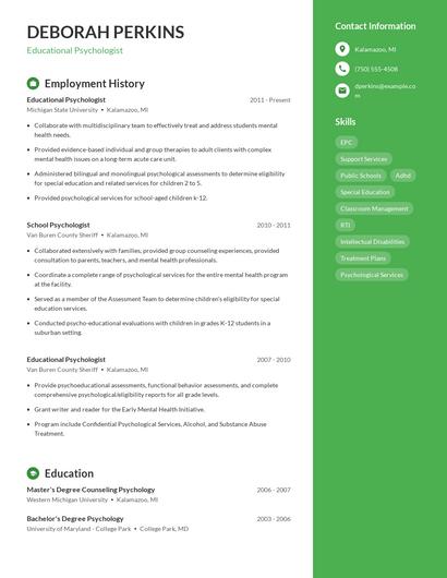 Educational Psychologist Resume