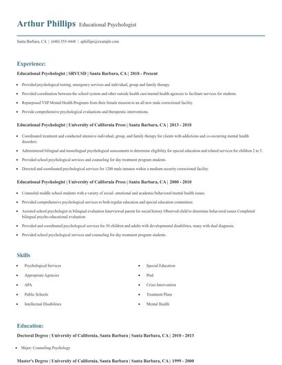Educational Psychologist Resume