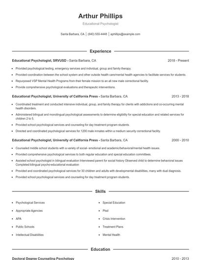 Educational Psychologist Resume