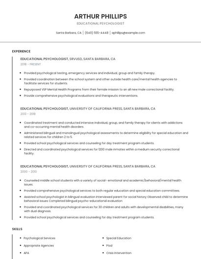 Educational Psychologist Resume