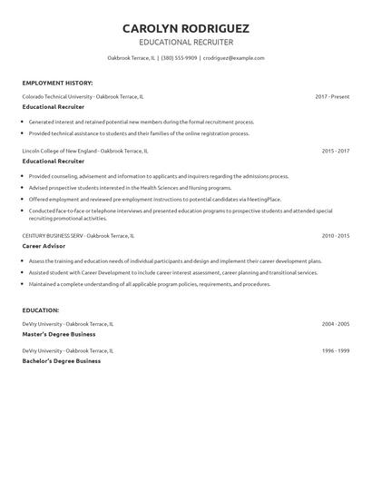 Educational Recruiter Resume