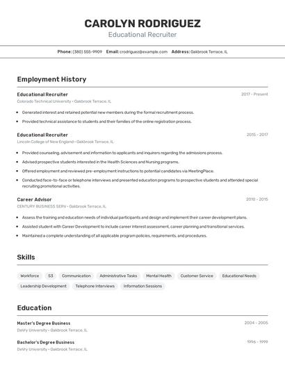 Educational Recruiter Resume