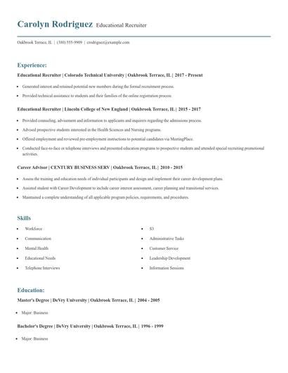 Educational Recruiter Resume