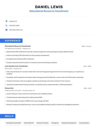 Educational Resource Coordinator Resume
