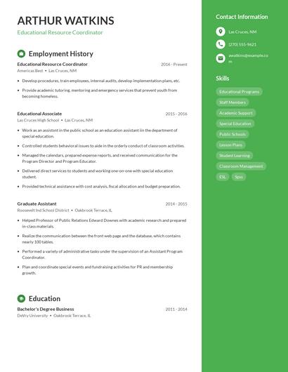 Educational Resource Coordinator Resume