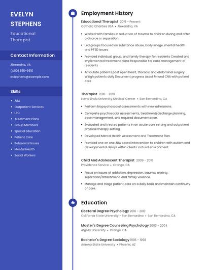Educational Therapist Resume