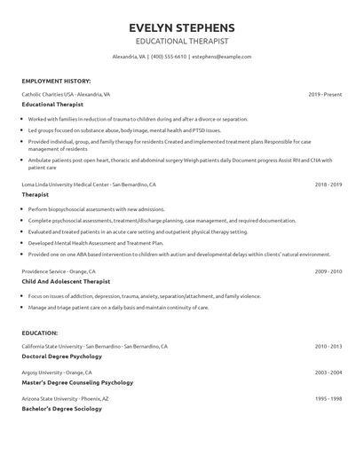 Educational Therapist Resume