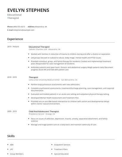 Educational Therapist Resume