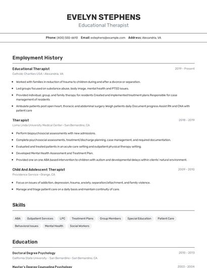 Educational Therapist Resume