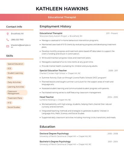 Educational Therapist Resume