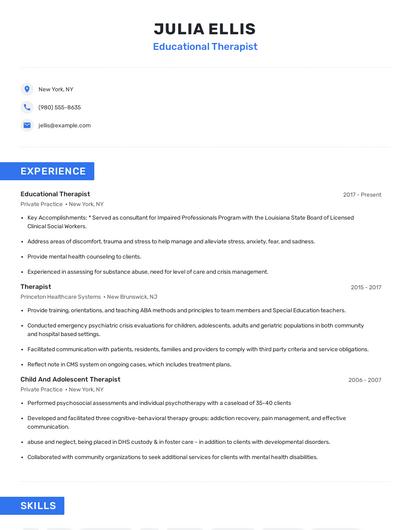 Educational Therapist Resume