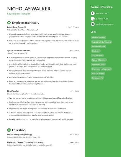 Educational Therapist Resume
