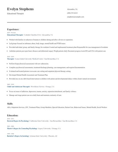 Educational Therapist Resume