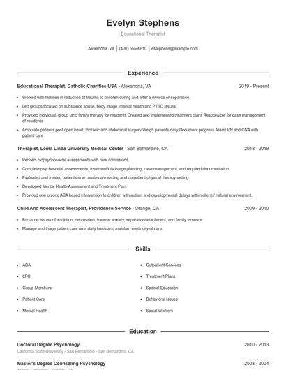 Educational Therapist Resume