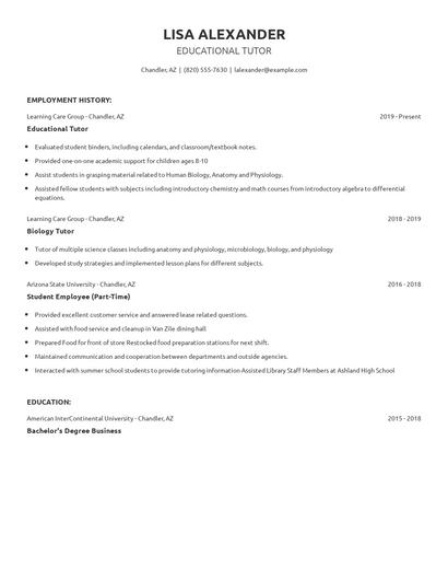 Educational Tutor Resume