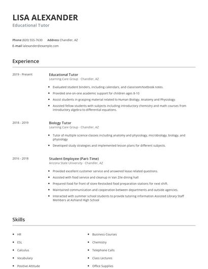 Educational Tutor Resume