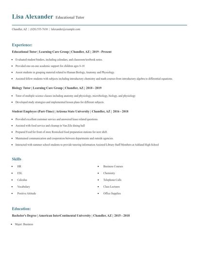 Educational Tutor Resume