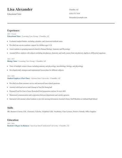 Educational Tutor Resume