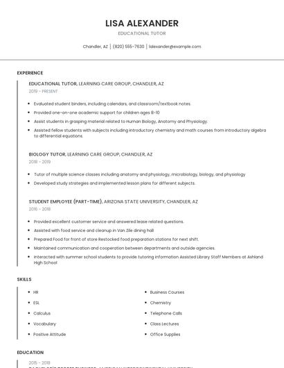 Educational Tutor Resume