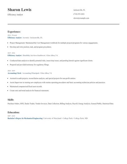 Efficiency Analyst Resume