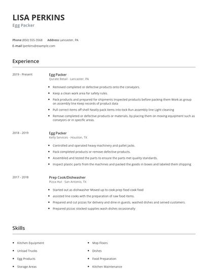 Egg Packer Resume