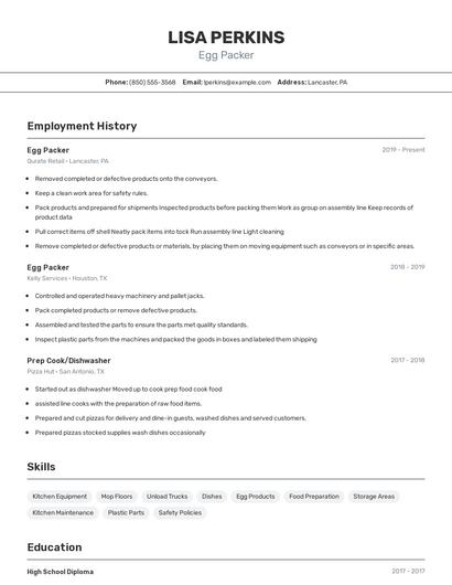 Egg Packer Resume