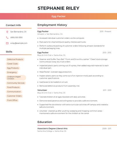 Egg Packer Resume