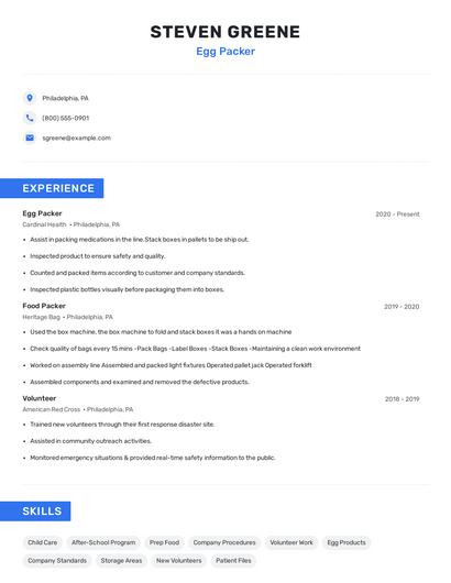 Egg Packer Resume