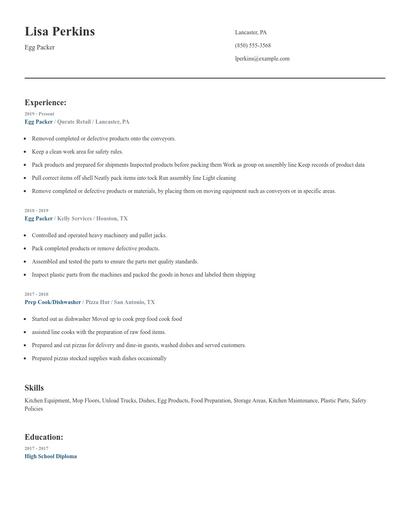 Egg Packer Resume