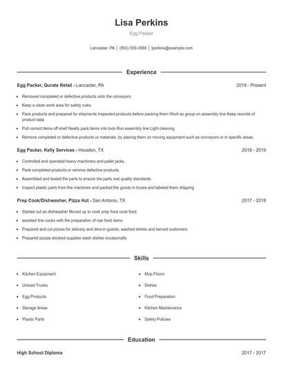 Egg Packer Resume