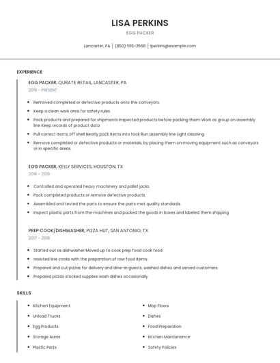 Egg Packer Resume