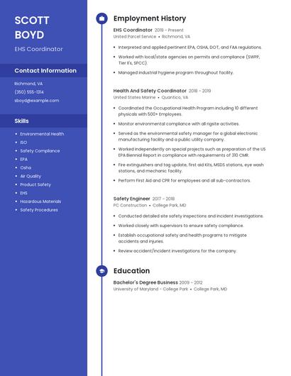 EHS Coordinator Resume