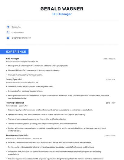 EHS Manager Resume