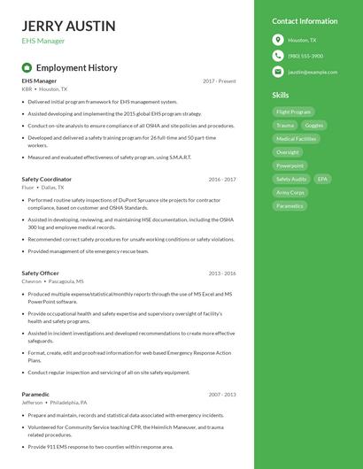 EHS Manager Resume