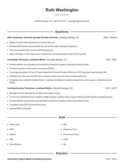 EKG Technician Resume