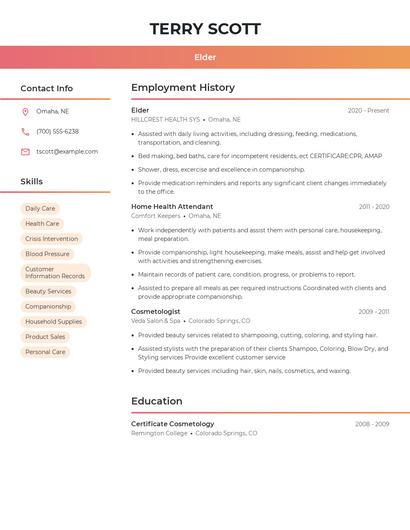 Elder Resume