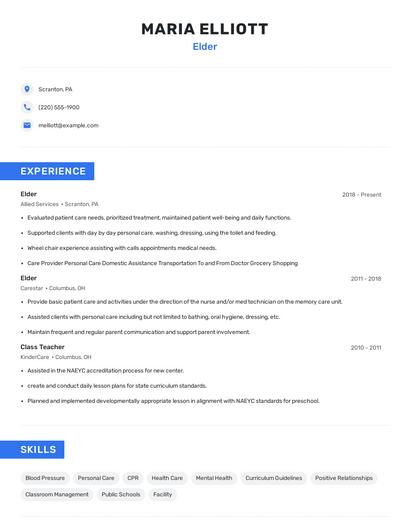 Elder Resume