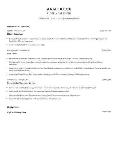 Elderly Caregiver Resume