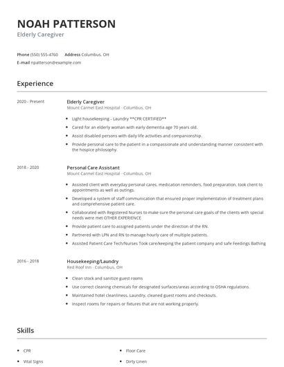 Elderly Caregiver Resume
